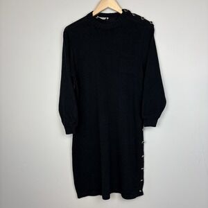 Vintage St John By Marie Gray Knit Dress Size 8 Black Buttons